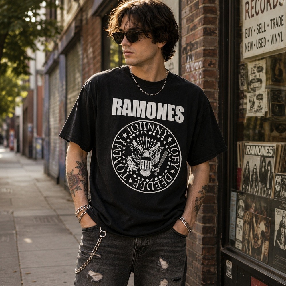 Ramones Mens Black Graphic Band T-Shirt Presidential Seal Logo Punk Rock Size XL